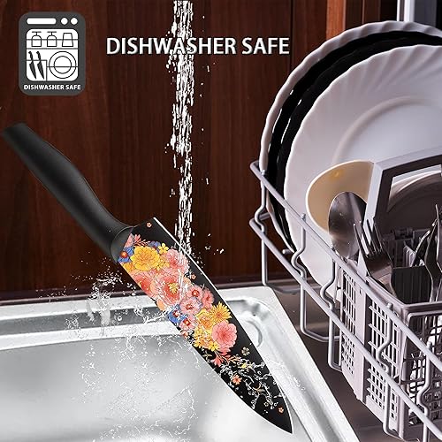 Miniatura 4 de Marco Almond Juego de cuchillos de cocina de diseño artístico, 6 cuchillos de cocina de acero inoxidable con 6 protectores de cuchillas, regalos