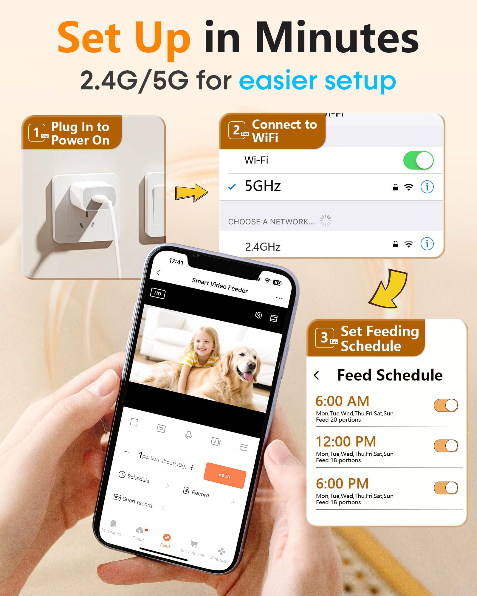 Automatic Dog Feeder Large Breed: 12L/50 Cups with HD 1080P Camera - 5G WiFi Anti-Clog Timed Dog Feeder for Golden Retriever Busy Owners by UTCG - image 6