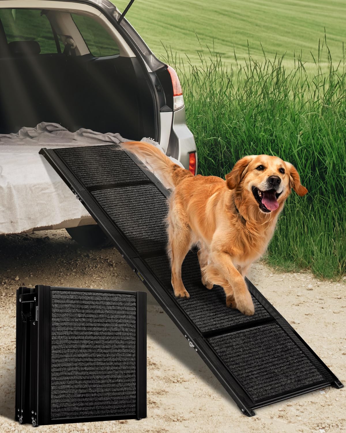 Derimkcoa 160 cm Rampe de voiture pliable pour chien avec tapis antidérapant
