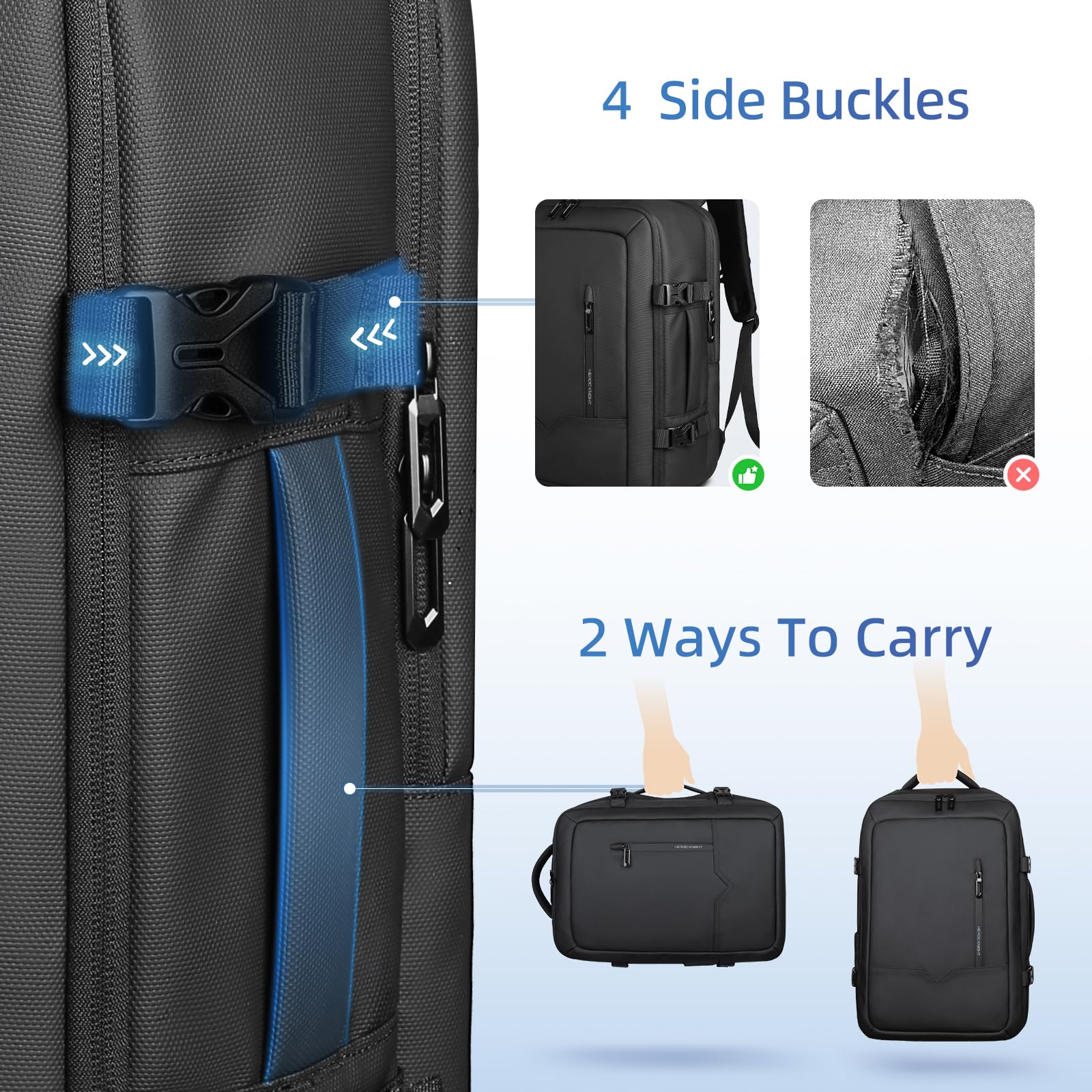 hk Sac à Dos Voyage Cabine Avion 45X36X20 Bagage Cabine Grande étanche Sac à dos pour Ordinateur Portable 17,3 Pouces Homme Femme 30L Travail Affaires Université Noir
