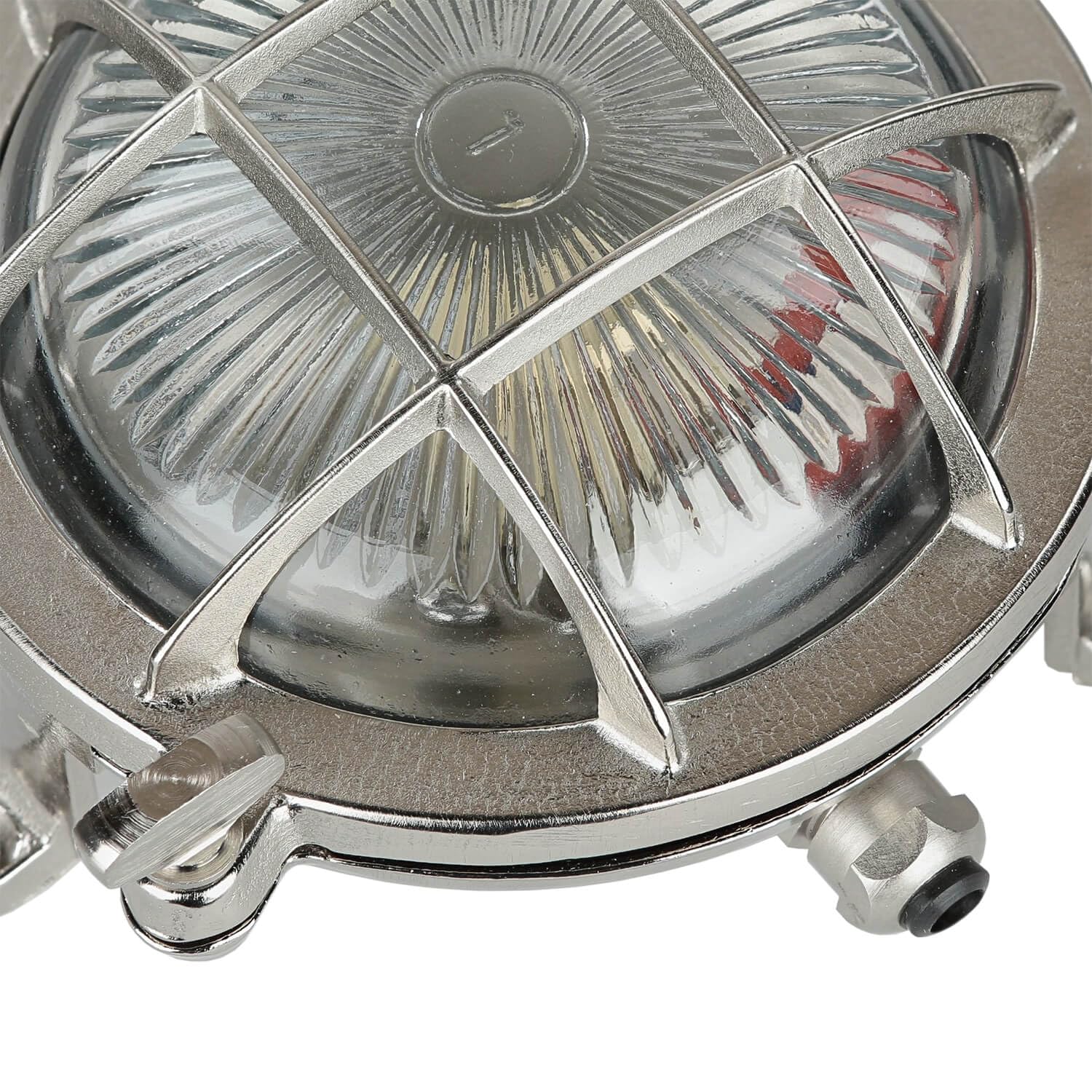 Licht-Erlebnisse Außenwandleuchte Messing Glas in Nickel matt IP44 Garten Balkon Ø14 cm G9 Maritime Schiffsleuchte Outdoor Wandlampe Terrasse SERIFOS
