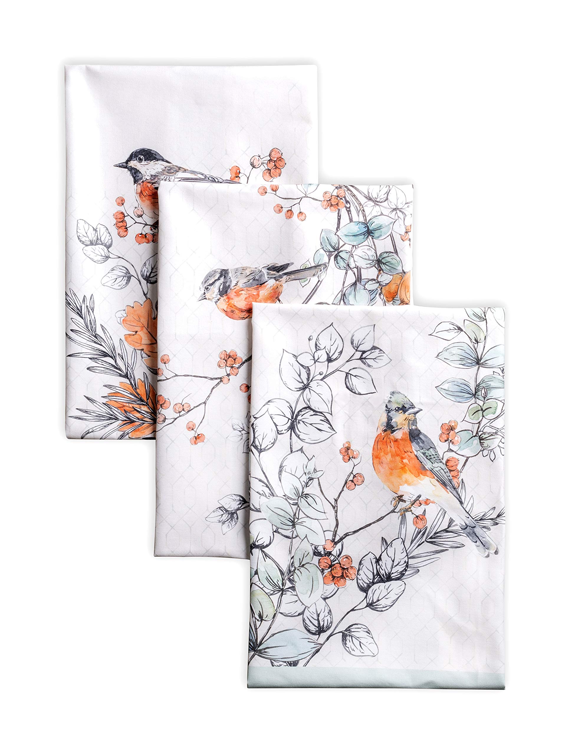 Maison d'Hermine Kitchen Towels Set of 3 100% Cotton 27.50" x 20" Reusable Cloth Tea Dish Towels Absorbent with Hanging Loop for Kitchen, Home, Dining, Cocktail Parties (Whitish Shabby Chique)