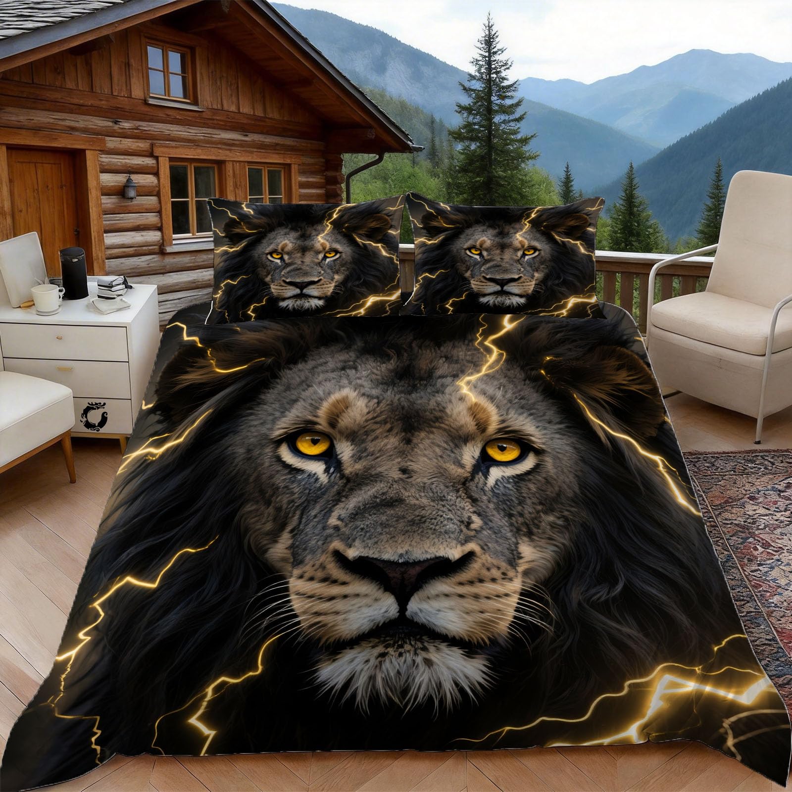 3D King Size Duvet Cover Sets 3D Printed Lion Animal Bedding, Animal Soft Microfibre Duvet Cover Sets Quilt Cover and Pillow Set with Zipper 3 Pcs
