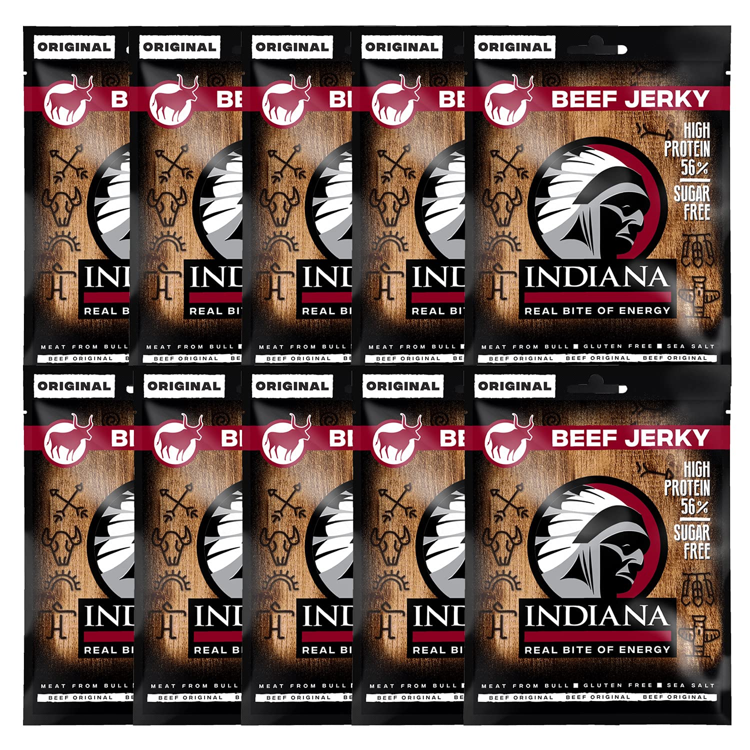 Indiana Beef Jerky Original, High Protein Trockenfleisch, ohne Zuckerzusatz, Gluten-frei, (10 x 25g)