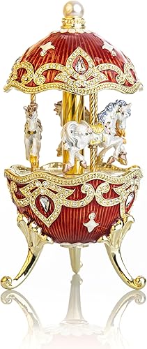 Miniatura 5 de Keren Kopal Carrusel Caballo Caja de Música Con Caballos Blancos Estatuillas Enrollar Musical Hecho A Mano Increíble Decoración