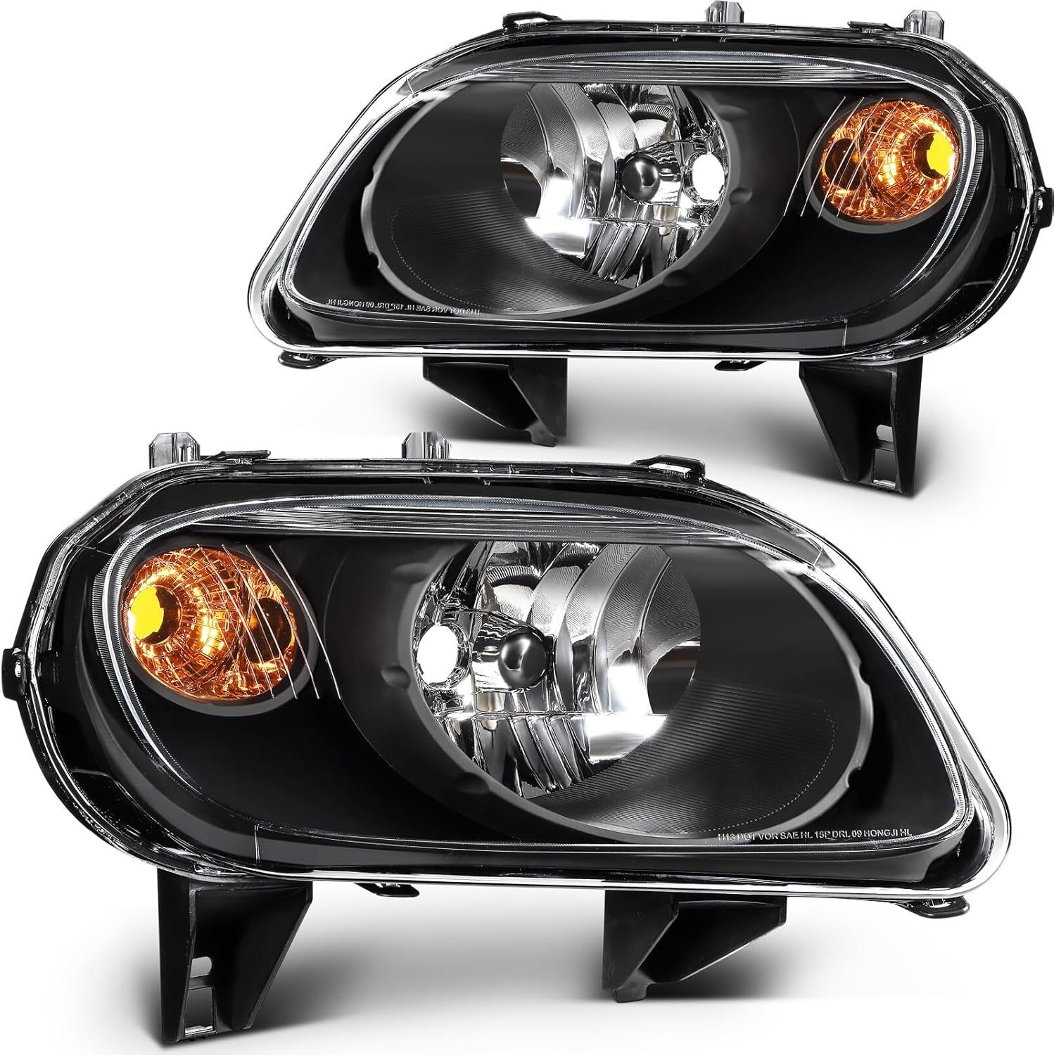 Headlight Assembly for Chevrolet HHR 2006-2011 Black Housing Amber Reflector Clear Lens Driver and Passenger Side Headlamp