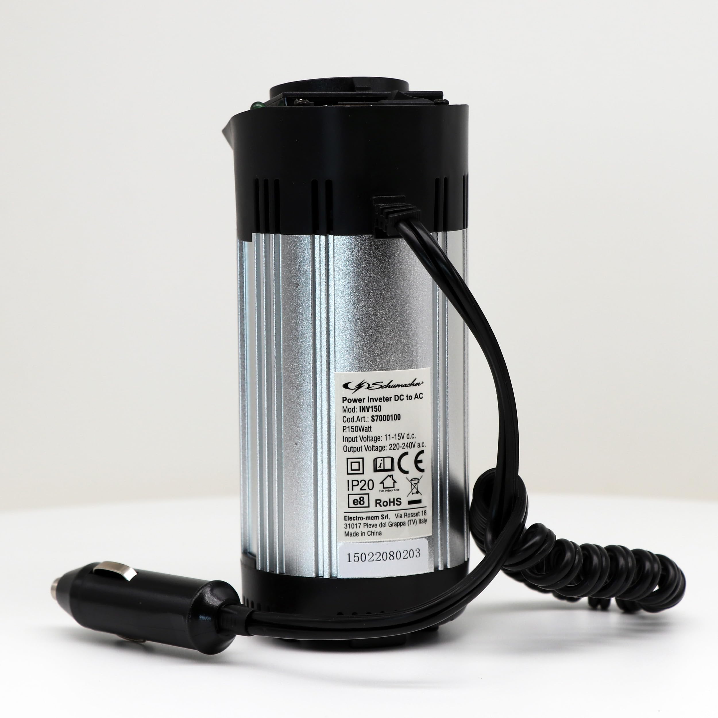 Schumacher Electric INV150 - Przetwornica 12V na 230V 300W - Kompaktowy inwerter z USB i gniazdem zapalniczki - Do smartfona, tabletu, laptopa