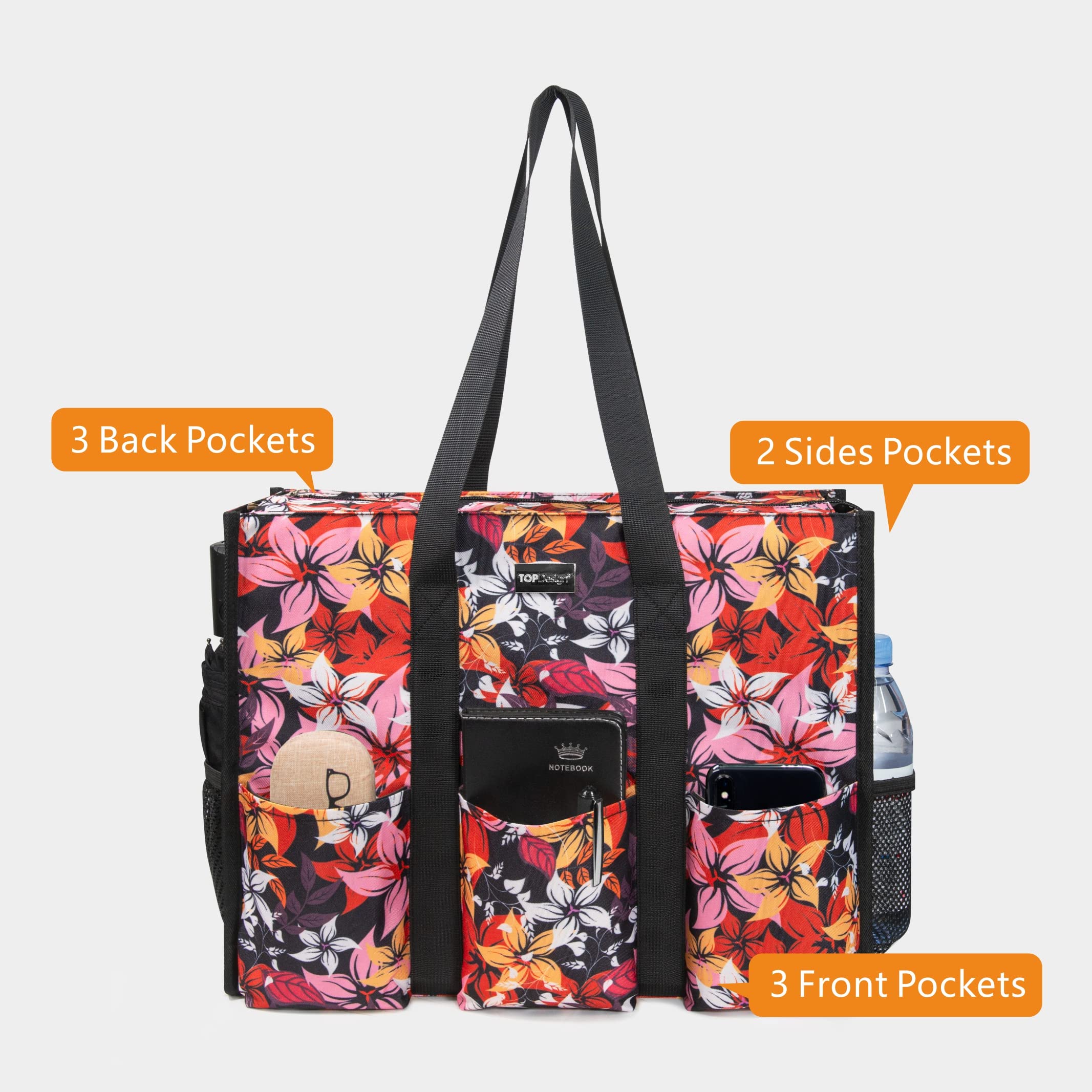 TOPDesign Sac fourre-tout utilitaire résistant à l'eau avec 13 poches, fermeture éclair sur le dessus et soutien inférieur épais, pour femmes qui travaillent