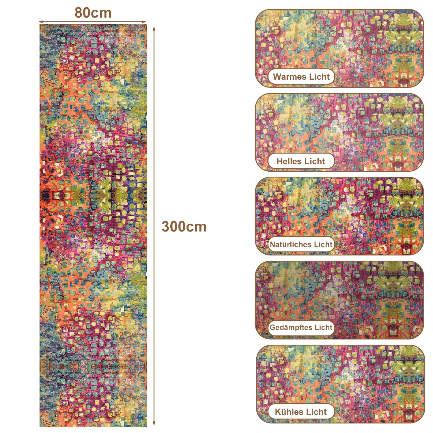 WTHYGB Teppich Läufer 80 x 300 cm, rutschfest Waschbar Teppichläufer, Küchenläufer Abstraktes Design für Eingang, Küche, Wohnzimmer & Büro, Bunte Punkte