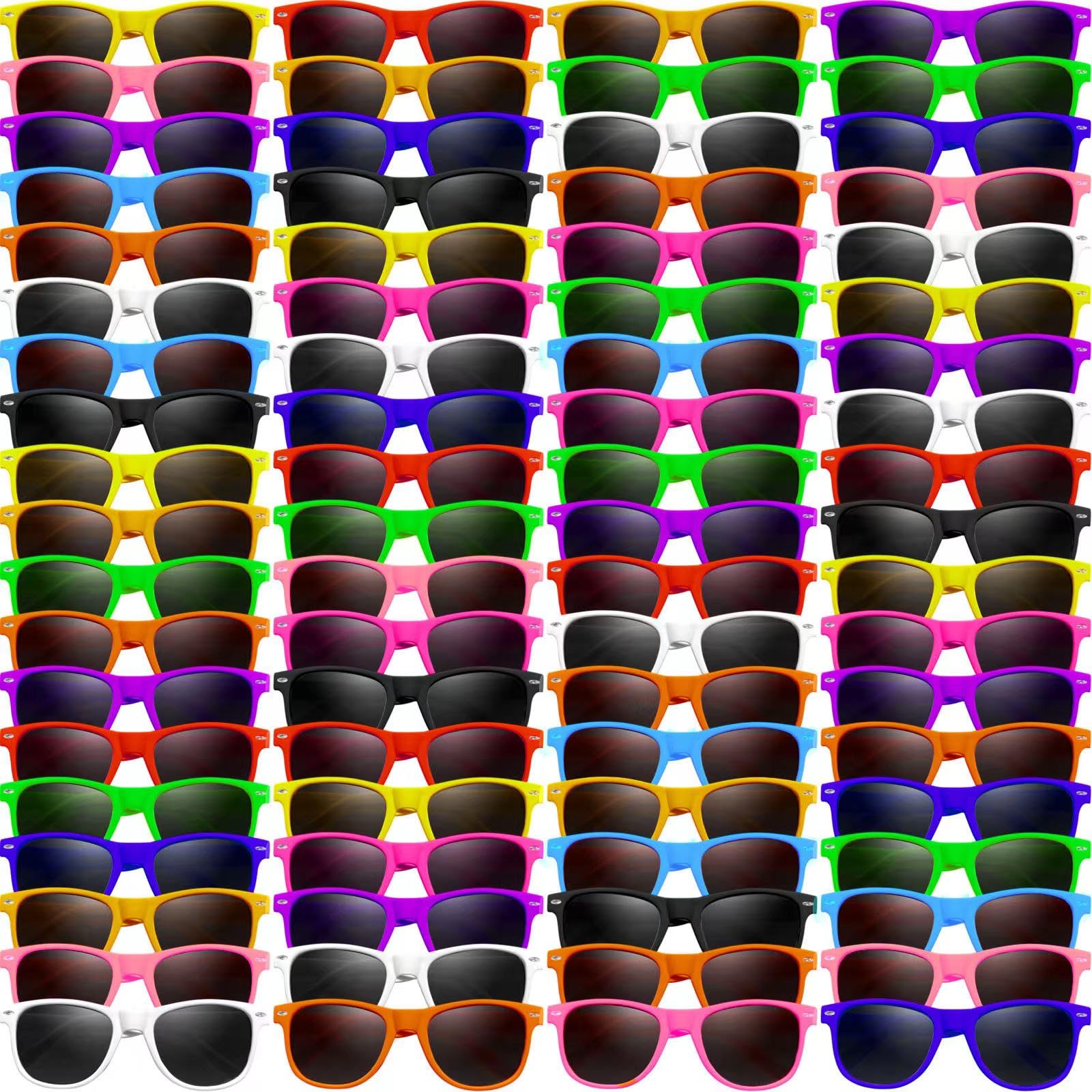 Oleitodh 96 Pack Kids Sunglasses Party Favors, Kid's Neon Sunglasses Bulk, Childrens Sunglasses Boys Girls Eyewear Pack for Goody Bag Fillers Summer