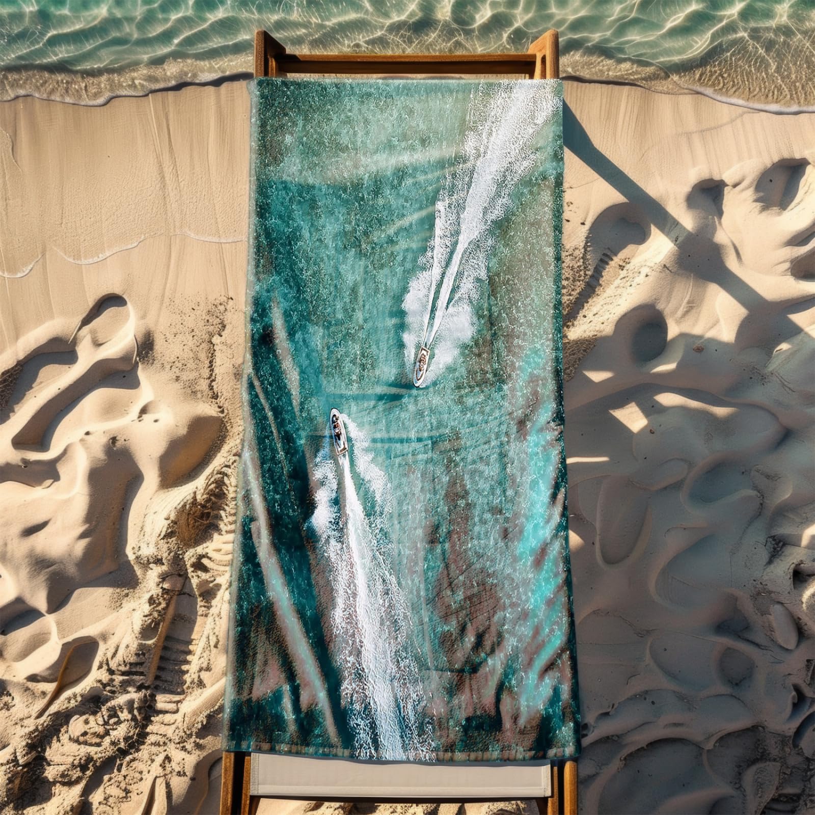 Genérico Toalla Playa 90X180 Buque Mar Verde Profundo Grande Toallas de Playa Microfibra Ligera Secado Rápido Sin Arena para Mujer Hombre Viajes Vacaciones Natación Camping