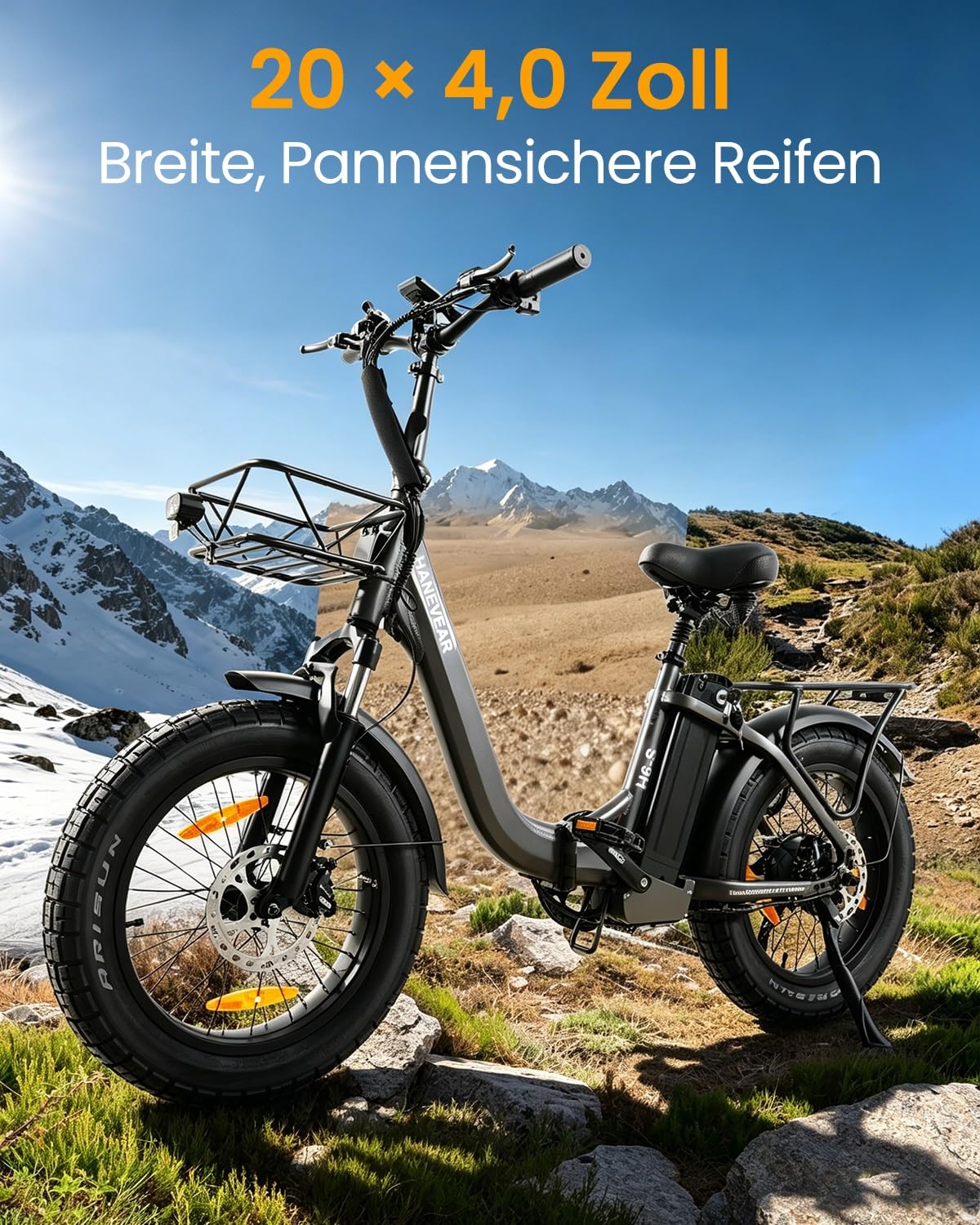 HANEVEAR Elektrofahrrad E Bike Klapprad mit 24Ah/48V Lithium-Akku | bis zu 140km, Fatbike Ebike mit Hydraulische Bremse, 250W 65Nm Heckmotor, Elektrofahrrad für Erwachsene