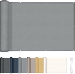 HENG FENG Frangivisto per Balcone 0.9x4m, 160g/㎡ PES Telo Balcone ringhiera,Protezione Privacy, Anti-UV, Impermeabile,Resistente al Vento, con Cinghie, Light Grigio