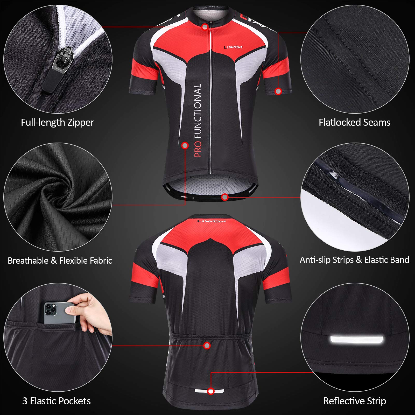 Lixada Ropa Ciclismo Hombre Ropa Ciclismo Hombre Juego con Cojín de Aire 3D y Camiseta Transpirable Adecuado para Ciclismo, Senderismo, Correr
