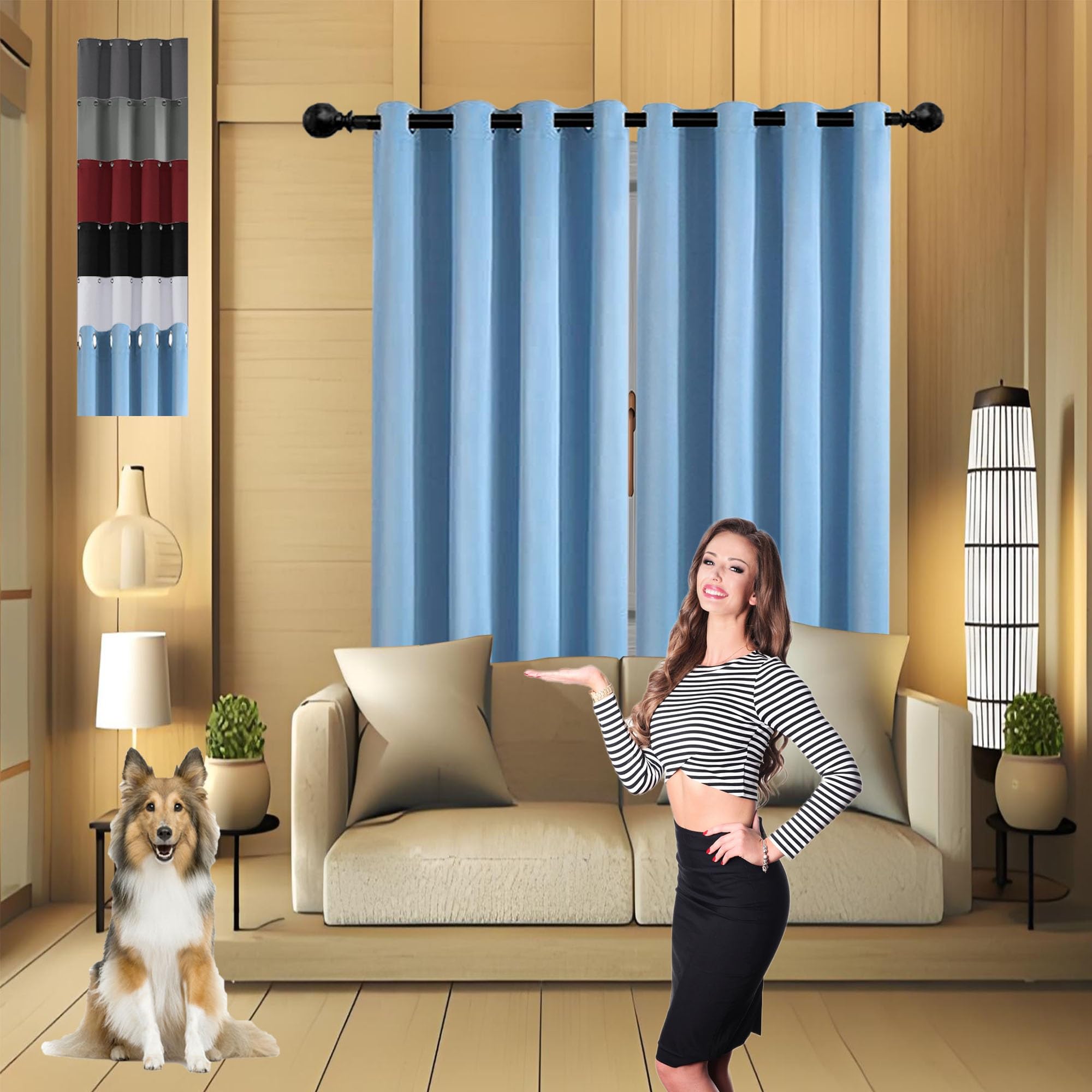 Verdunklungs Vorhäng 200 x 110 cm Kälteschutz Lärmschutz Thermovorhang Warm Thermovorhang mit Ösen Vorhänge mit Ösen für Schlafzimmer, Himmelblau
