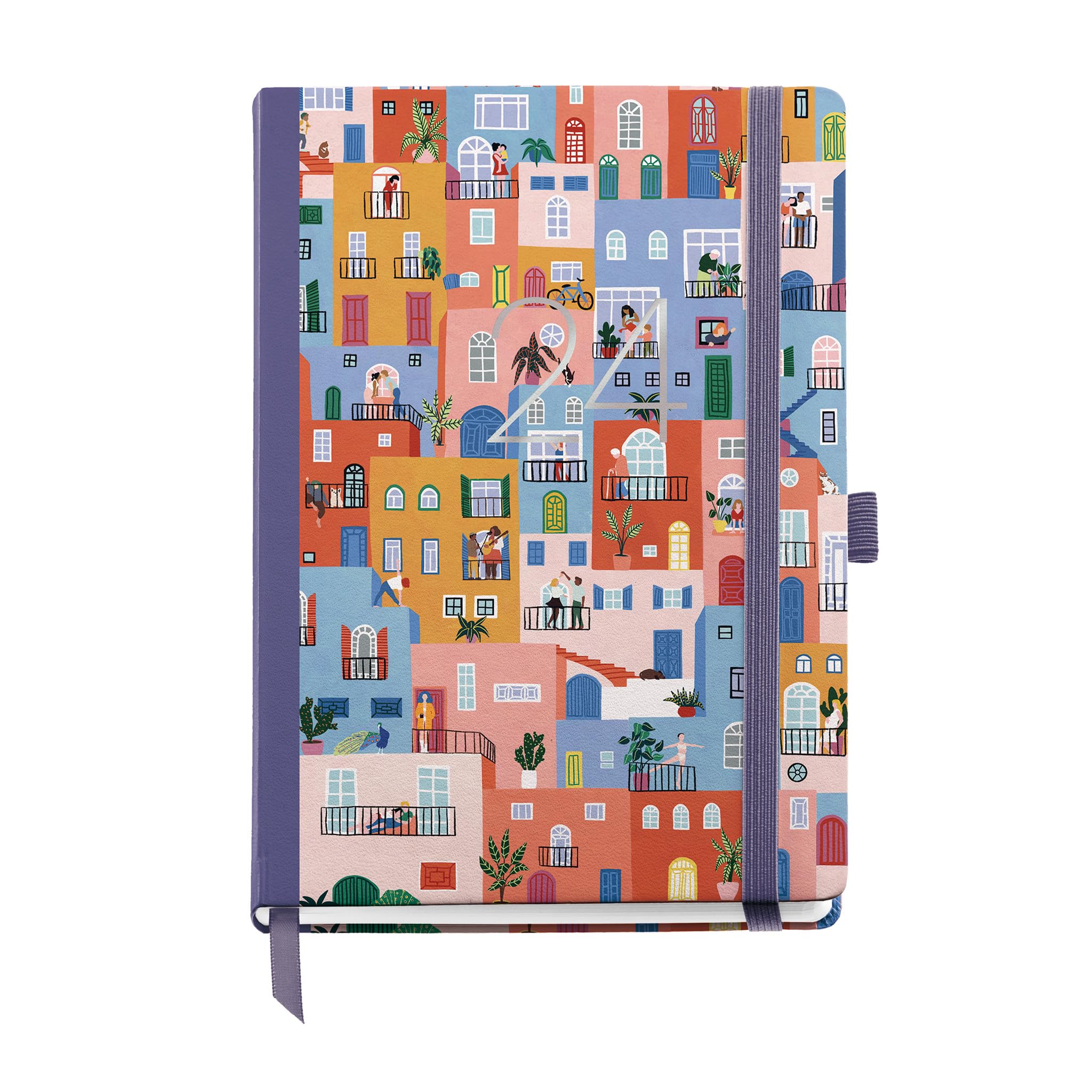 Miquelrius - Annual Diary 2024, Day Page, Journal Size 122 x 168 mm, Hard Cover, Stitched Binding, Elastic Closure, Spanish, English and Portuguese, Village with Silver Stamping
