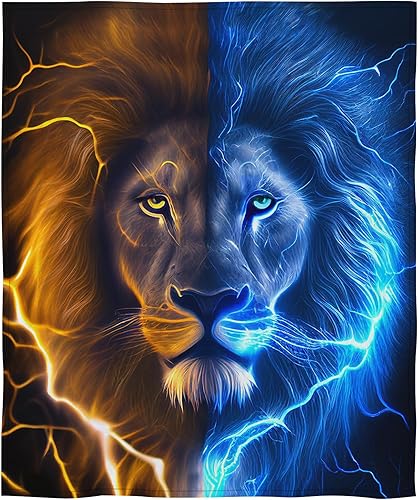 SARA NELL Manta de león, genial manta de león de fuego y rayo de hielo, regalos de león para hombres, mujeres, adolescentes, niños, regalos de león SARA NELL Manta de león, genial manta de león de fuego y rayo de hielo, regalos de león para hombres, mujeres, adolescentes, niños, regalos de león