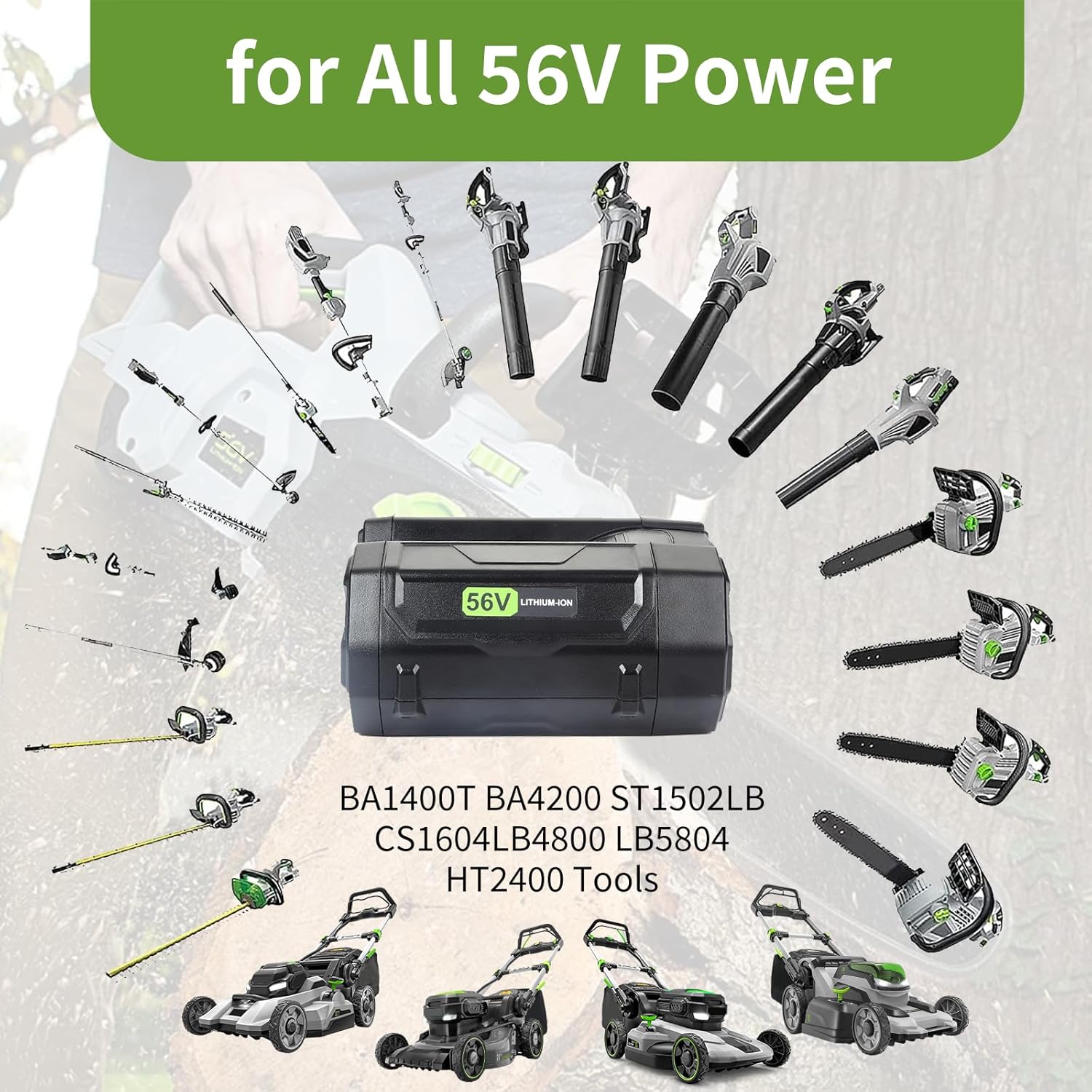 GHU Replacement Battery for EGO 56V 5.0 Ah Compatible with All EGO 56V Power+ Tools Models CS1604 CS1804 CS1403 HT2400 Battery Type BA2800 BA1400 BA4200 BA2240