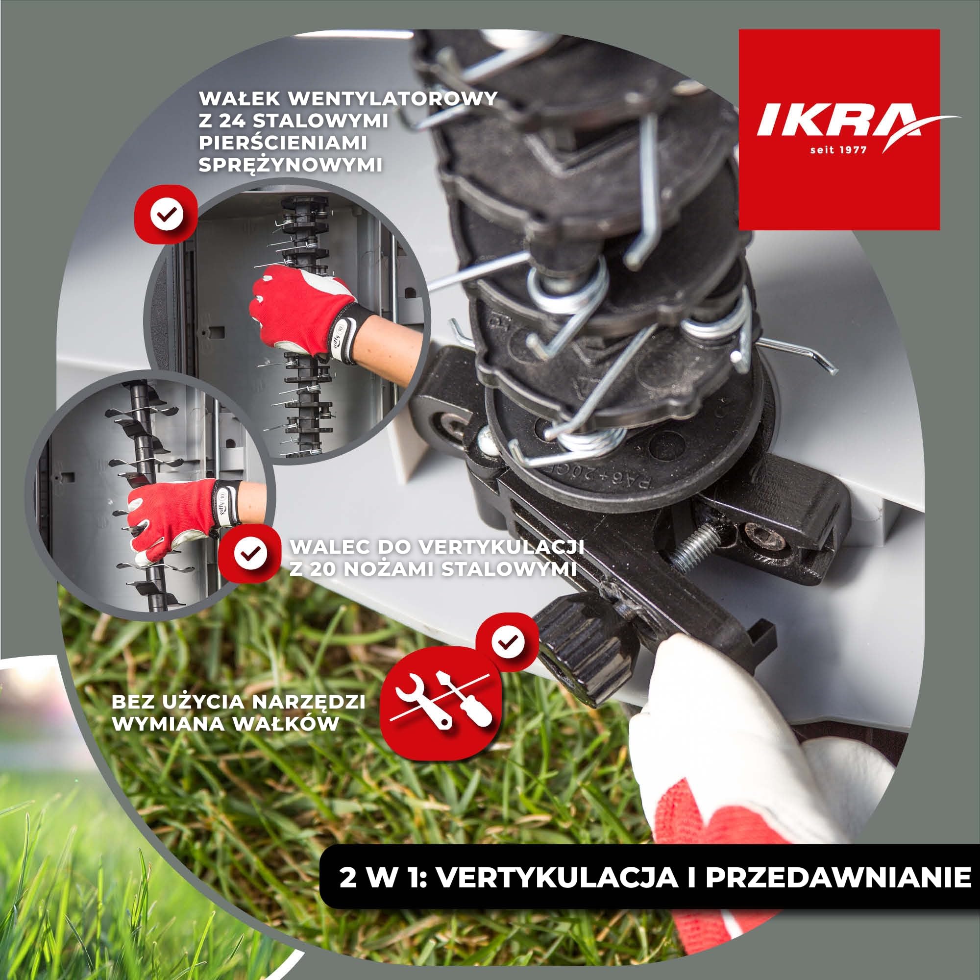 IKRA Aerator i Wertykulator elektryczny IEVL 2000, worek wychwytujący 55 l, szerokość robocza 40 cm, moc 2000 W