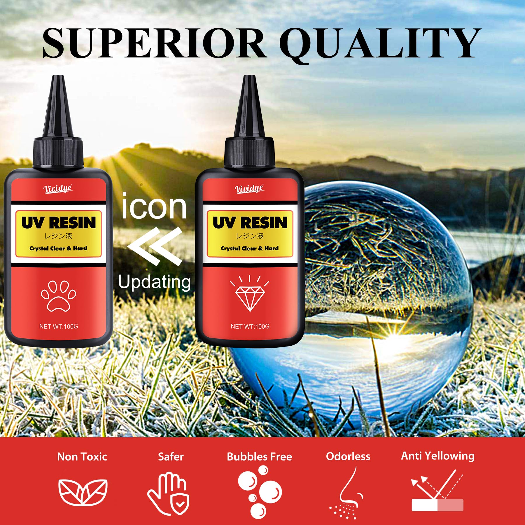 UV Resin 200g - Crystal Clear Low Odor Ultraviolet Curing Hard Type Glue Epoxy Resin for DIY Jewelry Making, Crafts - Transparent Bubbles Free Solar Cure UV Resin for Resin Mold, Casting, Paintings