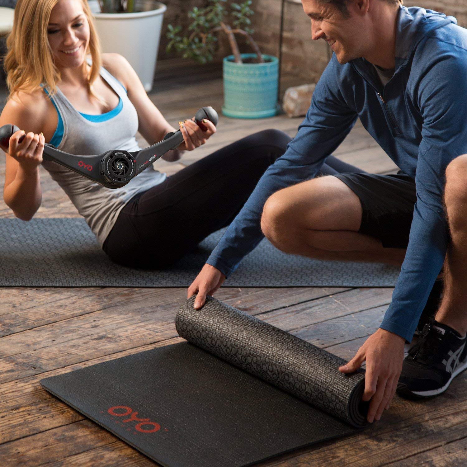 OYO Rendimiento Fitness Ejercicio Mat/Esterilla de Yoga (PVC, Reversible, Bicolor Gris/Negro, Antideslizante, 6 mm/1/4 Pulgada de Grosor)