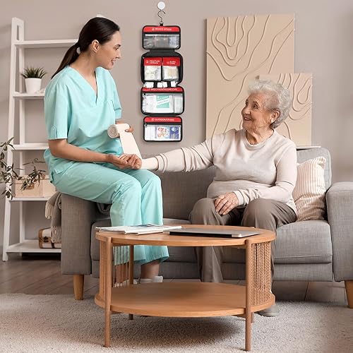 Miniatura 6 de Kits de primeros auxilios para el hogar con bolsillos etiquetados, 450 piezas bien organizadas, kit médico de trauma grande, viajes, deportes,