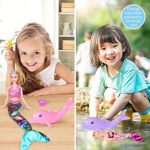 Miniatura 2 de Juego de muñeca de sirena, cambio de color, escala de cola de sirena, muñeca de princesa de moda de 12 pulgadas con delfín de sirena de 5 pulgadas y