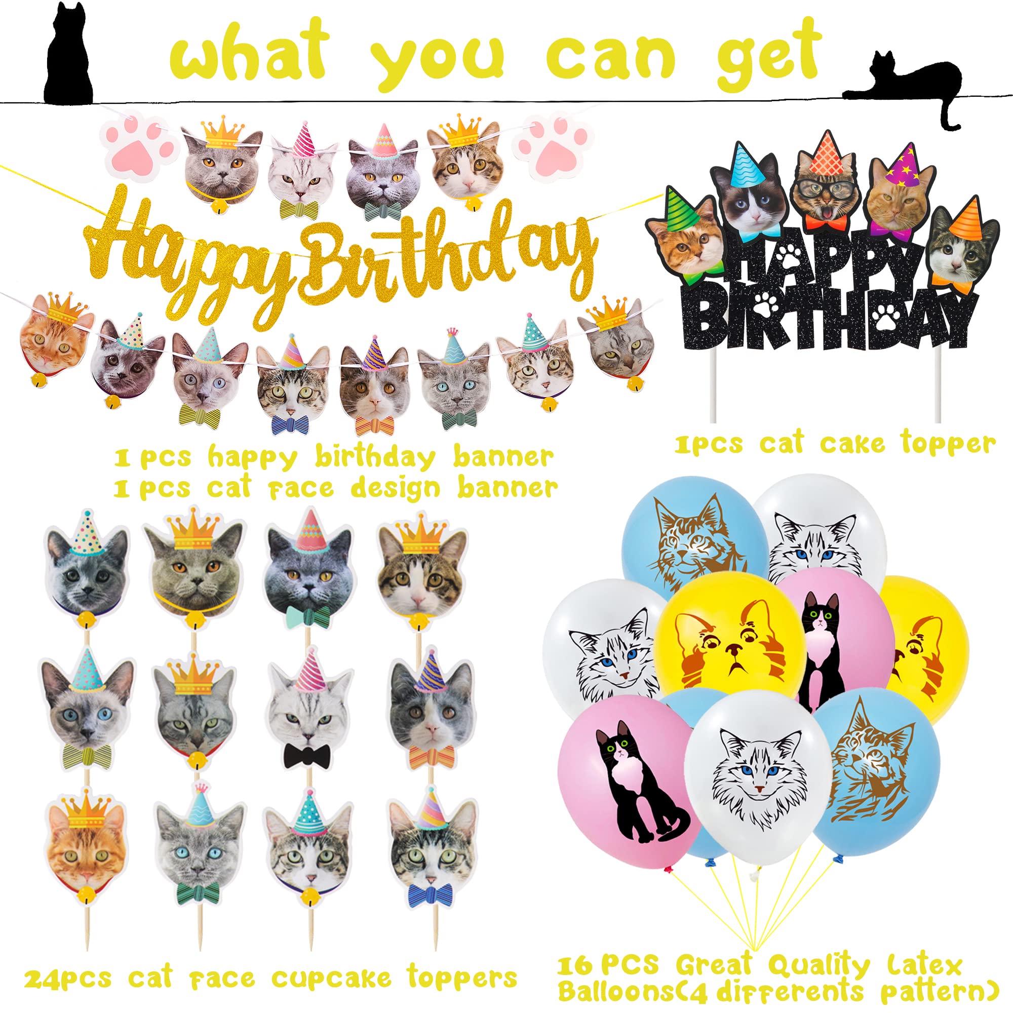 Amazon.com: 42pcs Cat Birthday Party Decoration Set, Cat Face Banner Latex  Balloons Kitten Happy Birthday Cake Cupcake Toppers for Meow Kitty Theme  Birthday Party Supplies : Toys & Games
