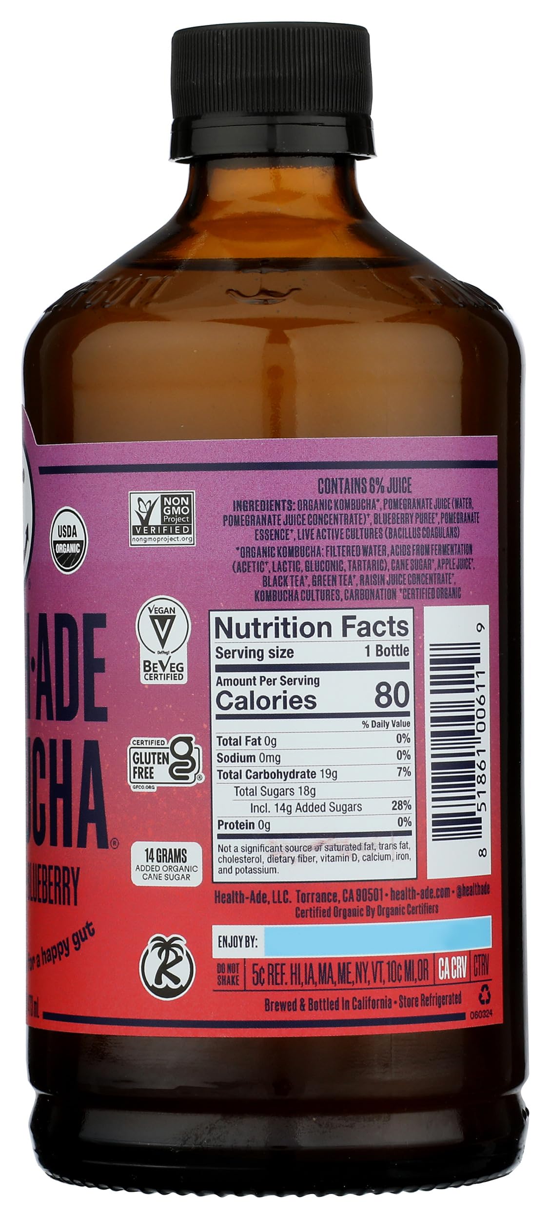 Amazon.com: Health Ade, Kombucha Pomegranate 16Fz Organic, 16 Fl