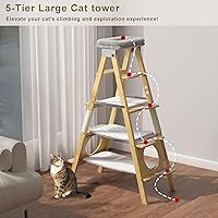 Vista 6 de GDLF Modern Wood Cat Tree Foldable Ladder Design with Hammock & Sisal Scratch Post, Solid Wood Tall Tower for Large Cat Easy Clean 60" H