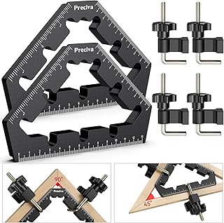 Preciva 90/45 Degree Angle Clamps, Right Angle & Acute Angle Positioning Squares, 2PCS 3.1''x3.1''x4.7'' Aluminum Alloy Corner Clamps for Woodworking, Wood Clamps Carpenter Tools for Frame Cabinet
