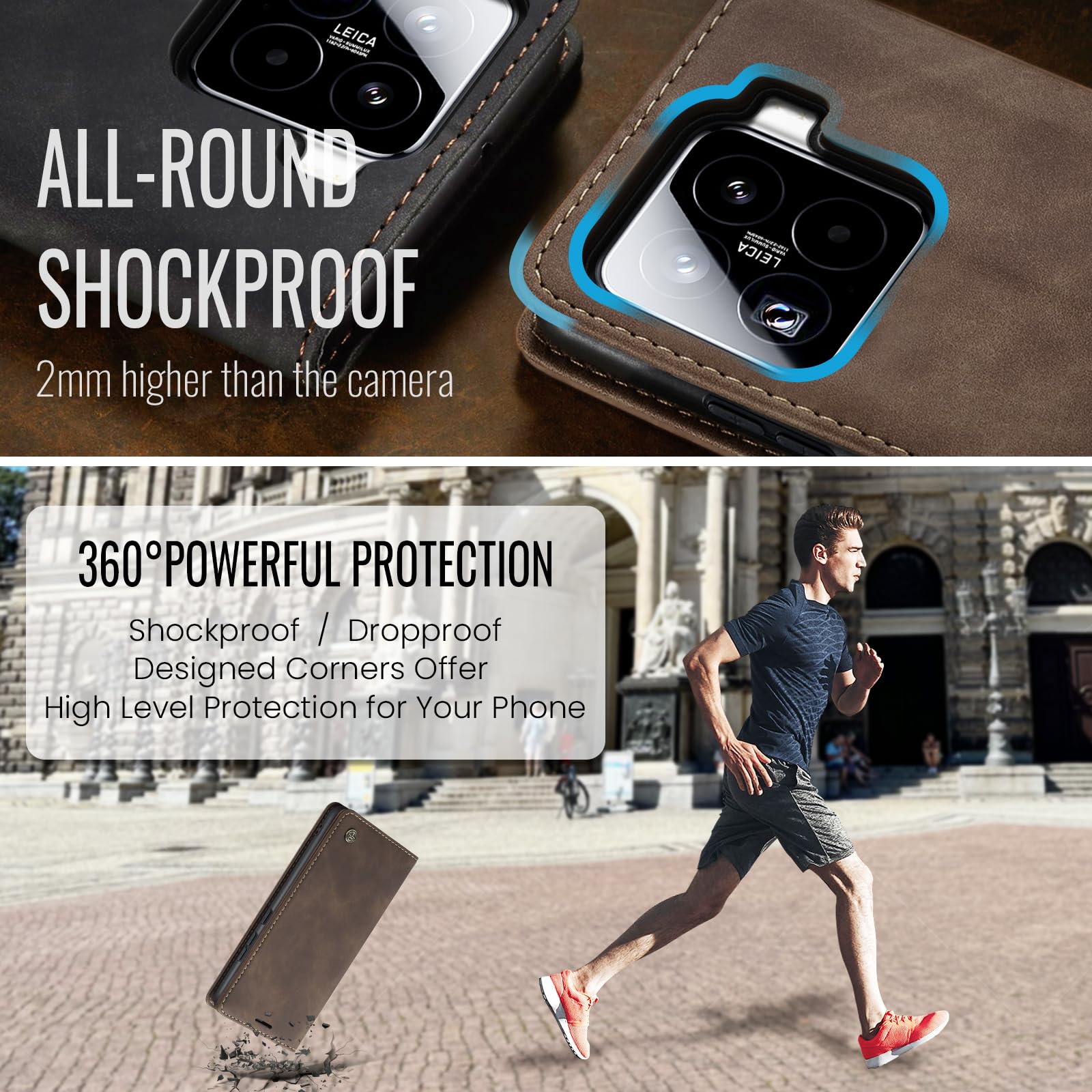 Samokor Cover per Xiaomi 15 Pro 5G Pelle Flip Custodia Cavalletto Portafoglio Magnetica Carta Fessura Antiurto per Xiaomi 15 Pro,Caffè