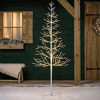 CHRISTOW White Twig Tree With Lights 6ft, Light Up Outdoor Christmas Tree, Pre Lit Indoor Birch, Warm White Micro LED, Mains Operated (384 LED)
