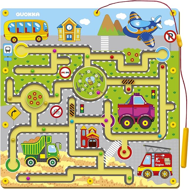 Quokka Magnetic Maze Wooden Toys for 2+ Year Olds - Travel Toys for Toddlers on Plane Ages 3 5 - Educational Montessori Board Game for Road Trip - Gift Car Activities for Boys & Girls