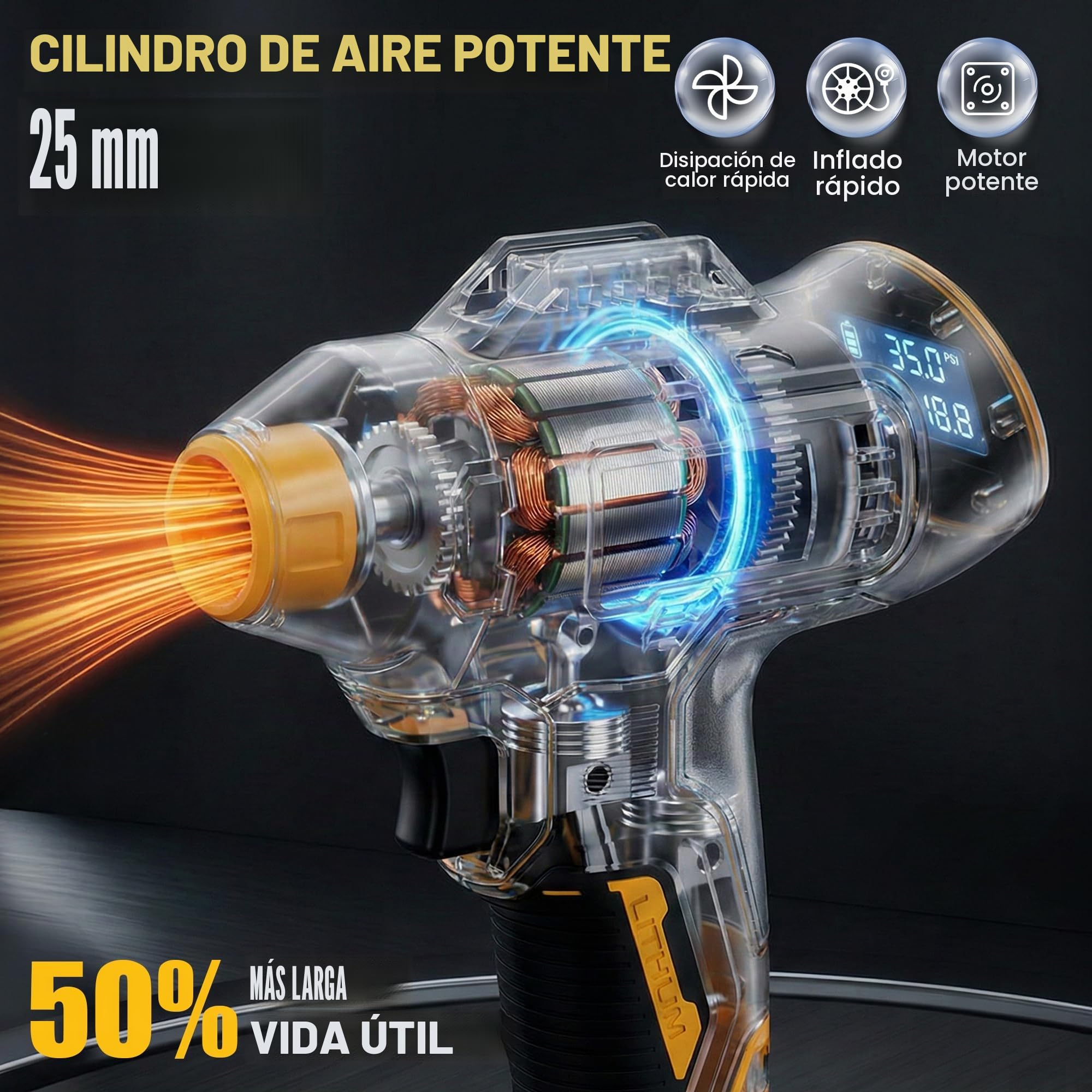 Inflador de neumáticos compatible con batería Dewalt de 18 V, compresor de aire inalámbrico de 160 PSI con medidor de presión digital LCD, apagado automático, inflado rápido para coche, bicicleta