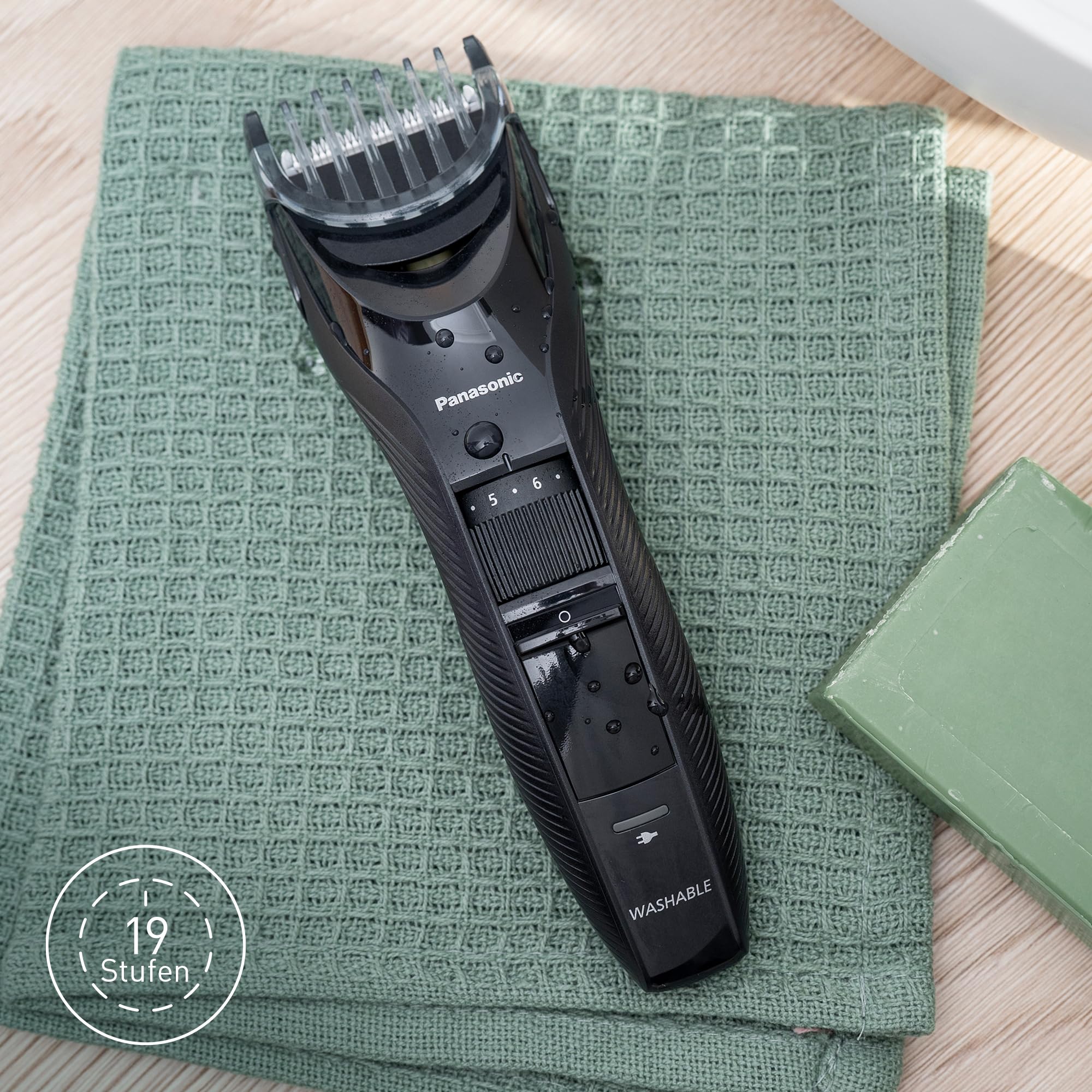 Panasonic ER-GC53K503 Haarschneider, kabelloser wasserdichter Trimmer, 19 Längeneinstellungen, Schwarz