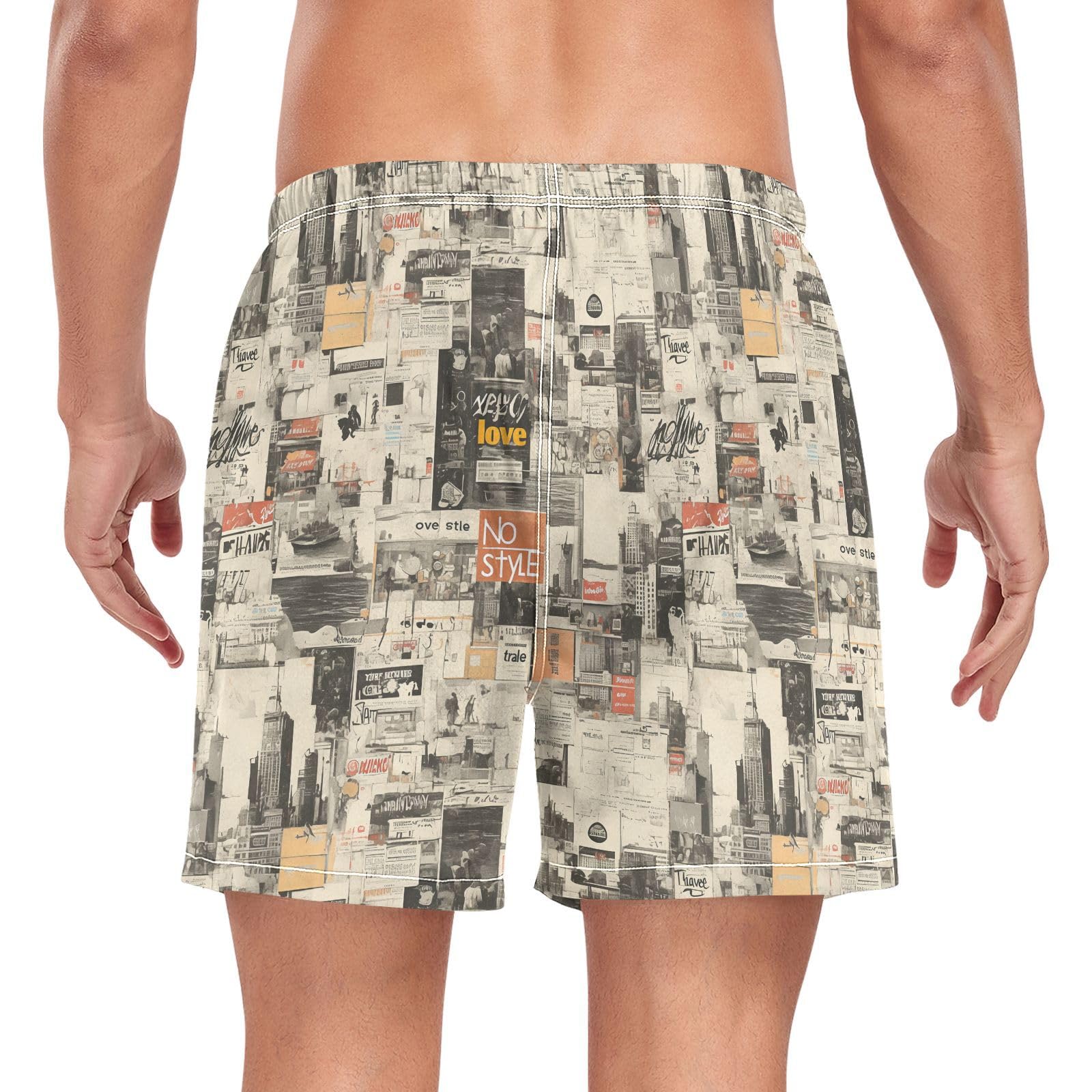 JUNZAN Men's Swimwear Trunks Mens 2 in 1 Workout Running Shorts with Pockets and Compression Liner Beach Board Shorts Quick Dry ElasticVintage Newspaper Texture