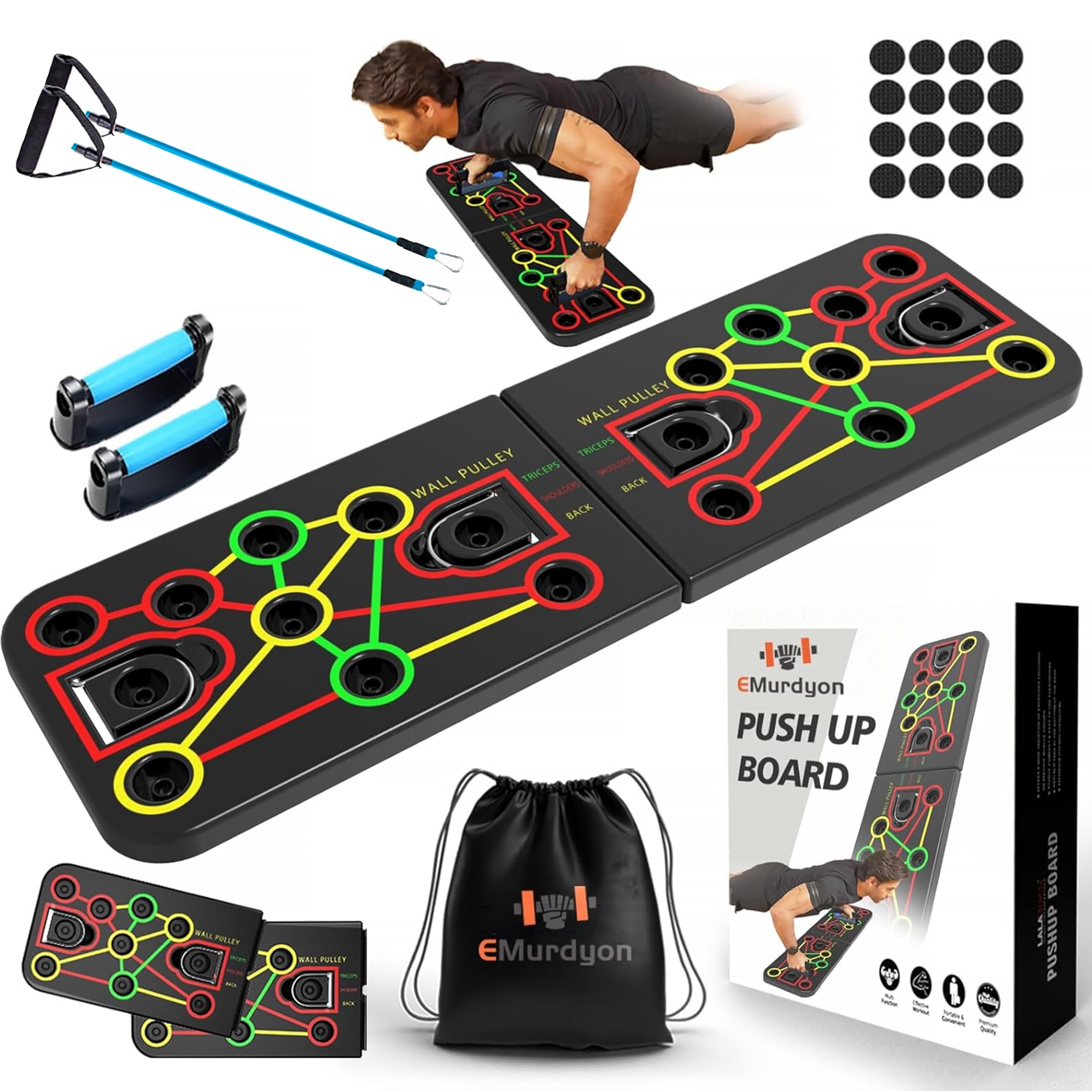 Upgraded Push Up Board Fitness, Multi-Functional 15 in 1 Foldable Push Up Bar, Push up Handles for Floor, Professional Push Up Strength Training Equipment, black