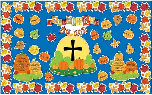 Jutom Juego de 90 tableros de anuncios religiosos de otoño, seleccionados a mano por Dios cristiano, hojas de arce otoñales, recortes de calabaza,