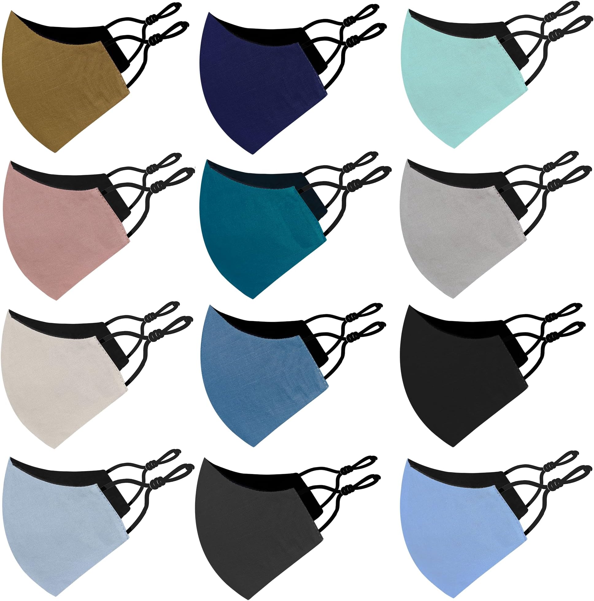Unisex Cotton & Khadi Reusable Super Breathable Fabric Face Mask with Adjustable Ear Loop (Pack of 12)