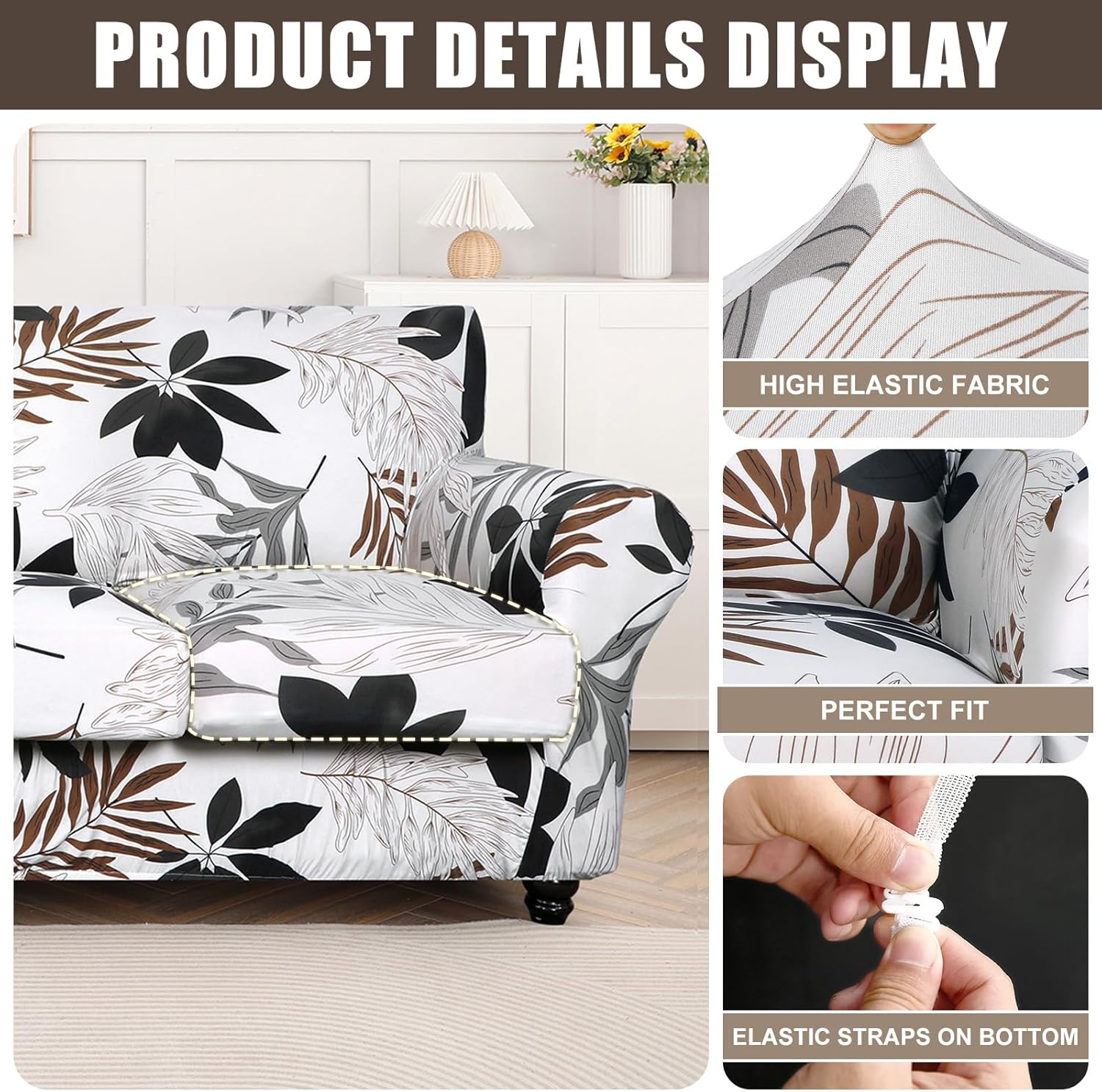 SearchI Stretch Sofa Cover Printed Couch Covers, Floral Pattern 2 Piece Armchair Slipcover with Separate Chair Cushion Cover, Washable Furniture Protector for Living Room(Armchair, Maple Leaf)