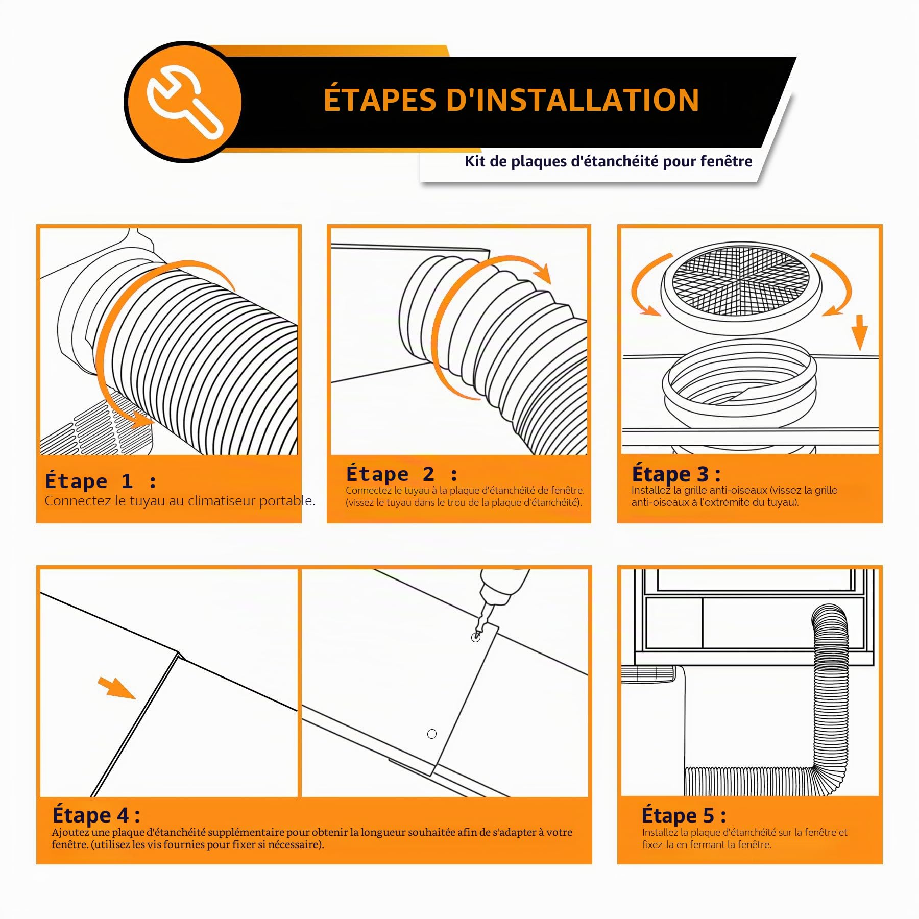 LBG Products Kit de plaques d'étanchéité de fenêtre pour unités de climatisation portables, kit d'aération en plastique pour fenêtres et portes coulissantes, panneaux de longueur réglable pour tuyau