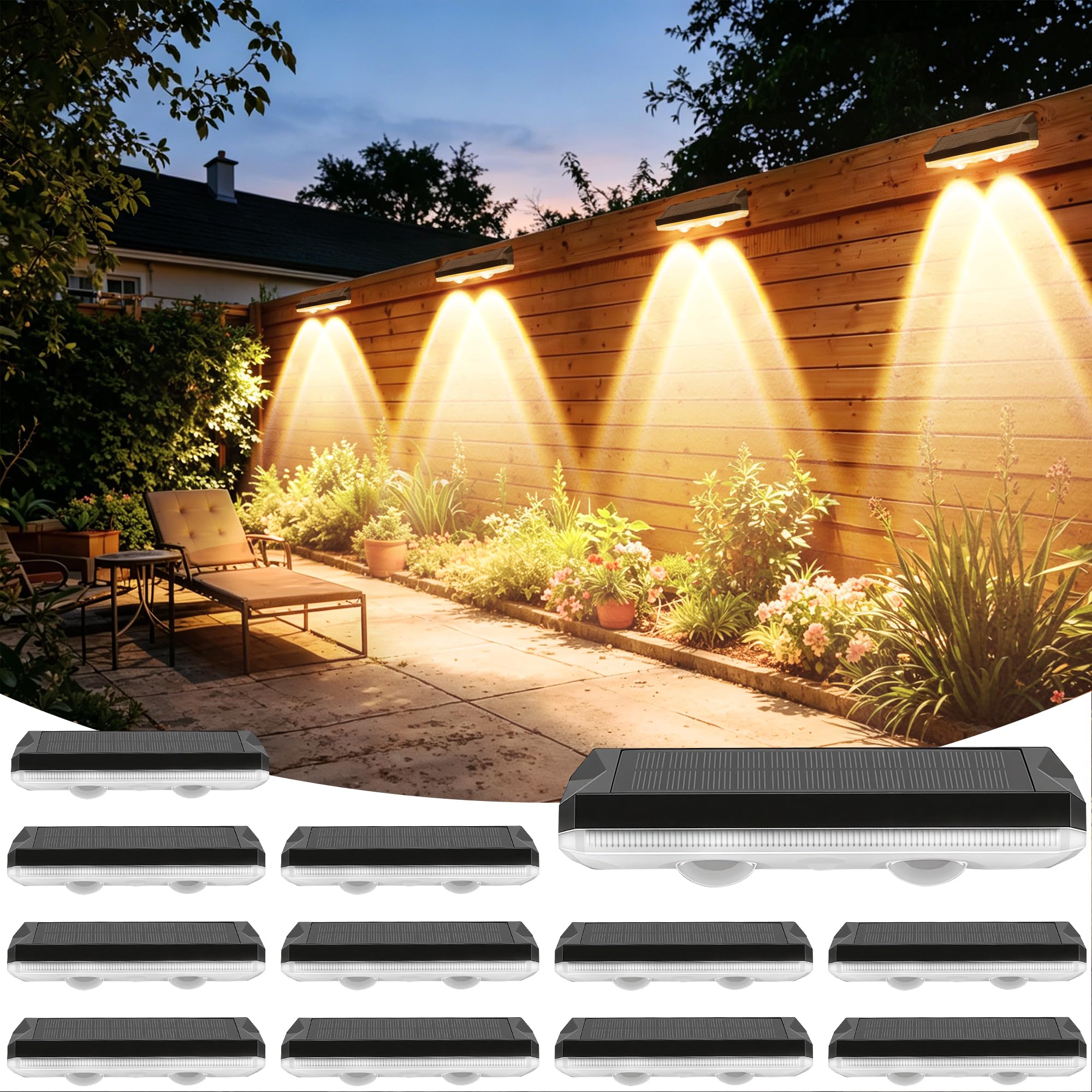 Solar Fence Lights Outdoor 12 Pack, 11 Colors & 13 Lighting Modes, IP65 Waterproof Dusk to Dawn LED Fence Lights Solar Powered for Outside Backyard Pool Wall Step Patio Deck Stair Railings