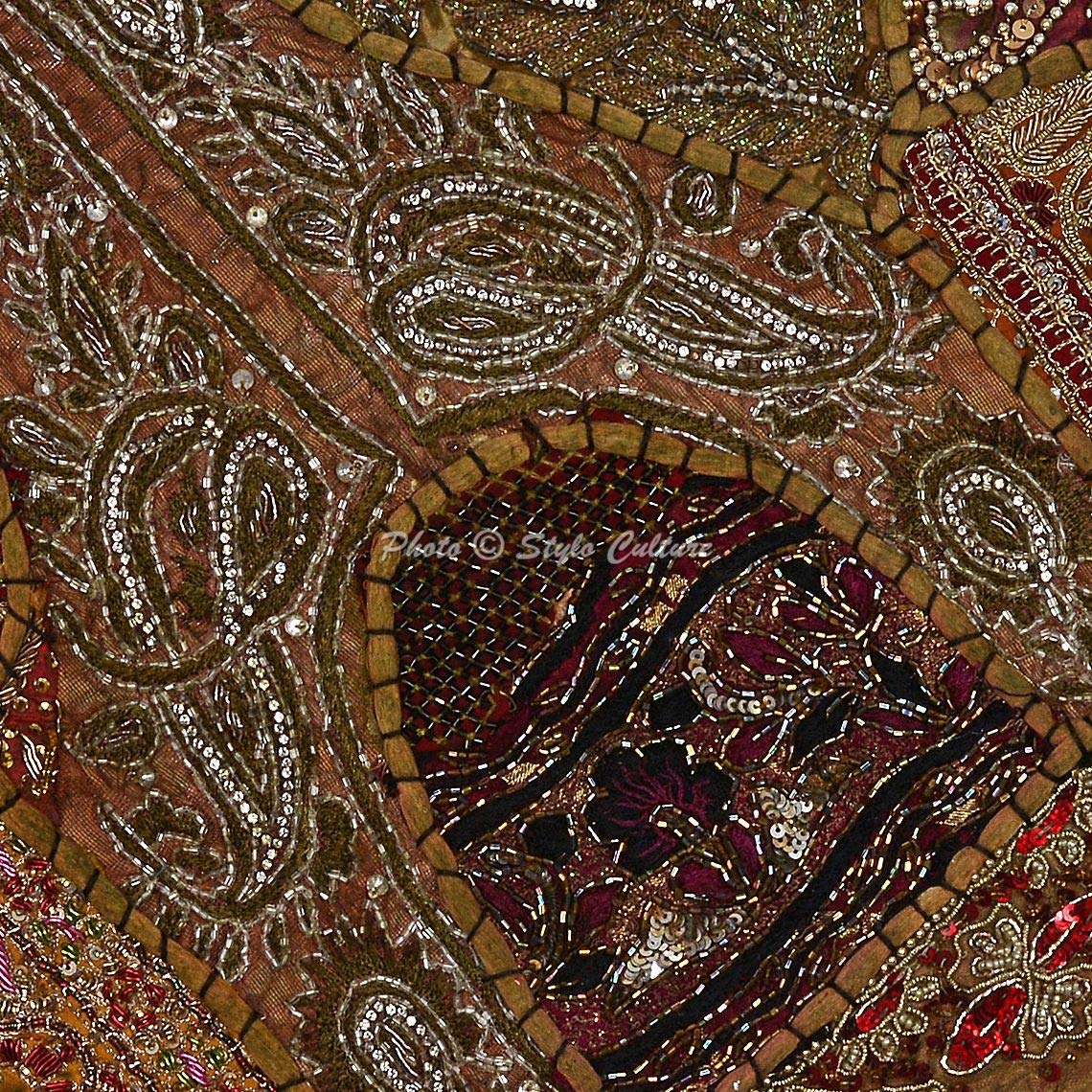Indiano Fodere Per Cuscini 40x40 cm Decorativo Per Divani Design Del Collo Patchwork Ricamato Con Perline Marrone Cachi Quadrato Elegante Copricuscini Camera Da Letto - 4 pezzi
