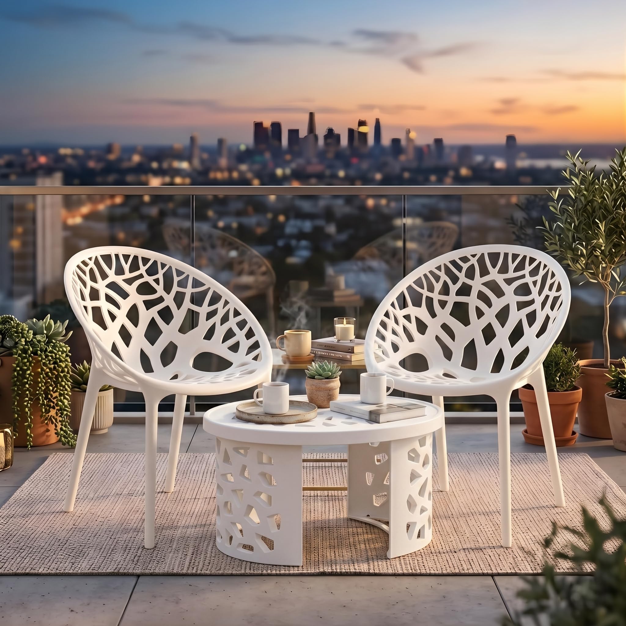 Nilkamal Crystal Garden Patio Seating Chair and Table Set | 2 Chairs and 1 Table | Plastic Furniture for Indoor, Outdoor, Balcony, Cafe | Milky White-image-27