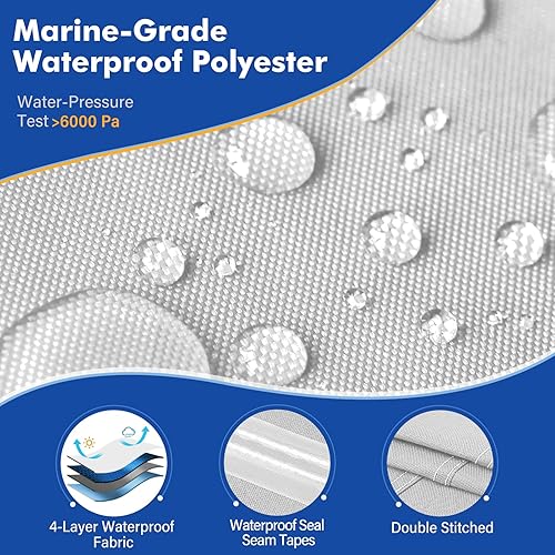 Miniatura 2 de Jon - Funda para barco de 14 pies, 600D resistente al agua, remolcable de 14 pies con cubierta de motor, lona de grado marino, color gris