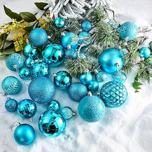 Miniatura 5 de LANGXUN 36 bolas de decoración de árbol de Navidad color azul ácido 2023, 6 bolas de Navidad de 3.2 pulgadas, 12 piezas de 2.4 pulgadas, 18 piezas