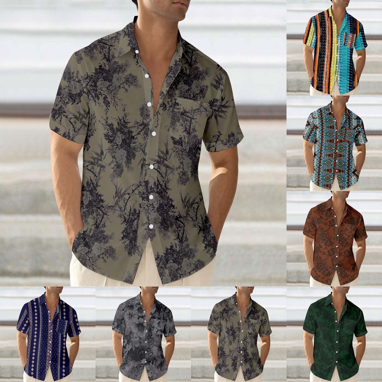 Chemise hawaïenne à manches courtes pour homme - Imprimé floral - Chemise d'été - Chemise de loisirs - Chemise hawaïenne vintage - Chemise viking légère et respirante - Chemise de loisirs