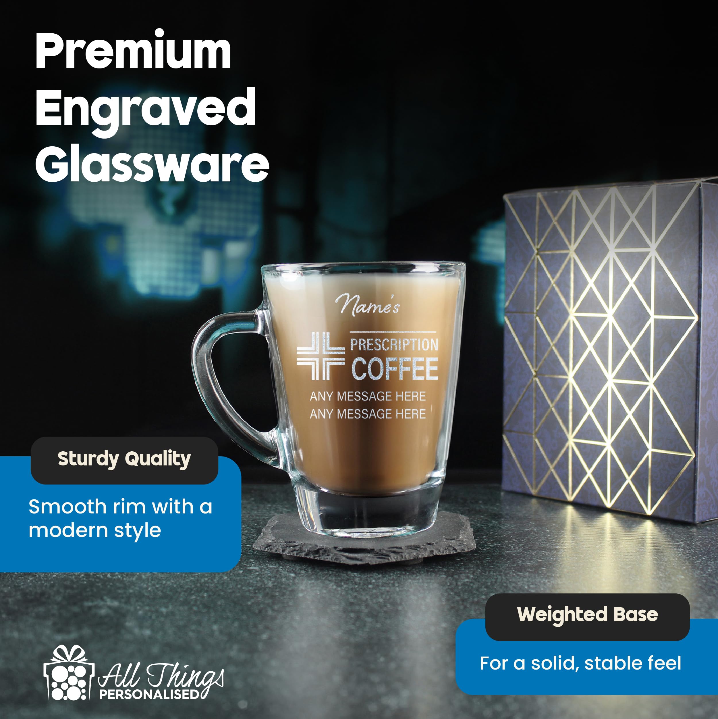 Taza de café grabada, receta personalizada para diseño de café, capacidad de 300 ml, taza de café de cristal, caja de regalo, regalo divertido