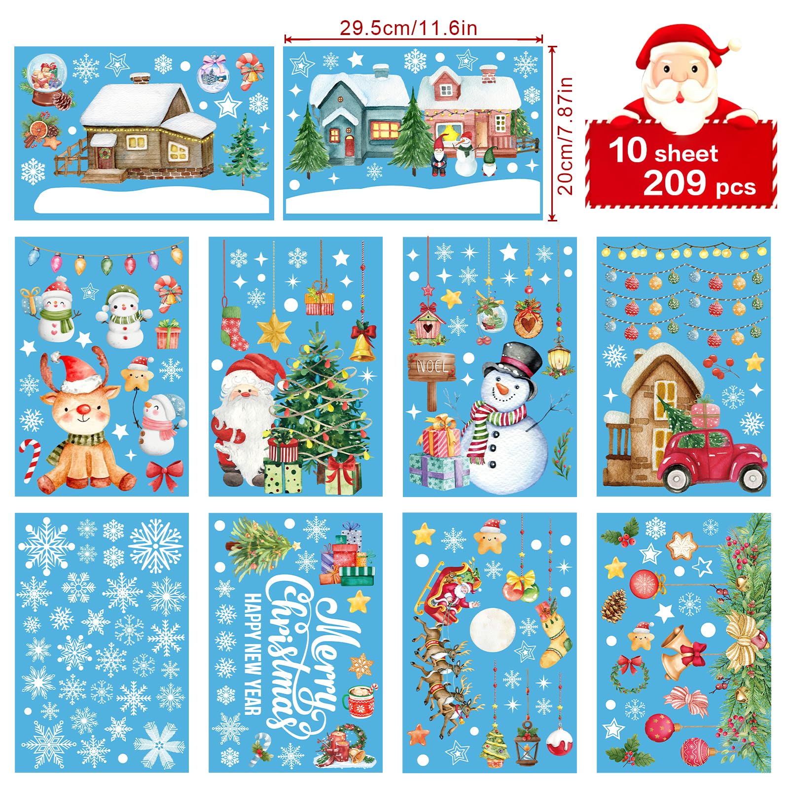 192 Stickers Noël Fenêtre Réutilisables - Déco Electrostatique PVC - Flocons Et Renne